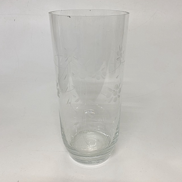 VASE, Glass - 1950s Etched Flowers 35cm H